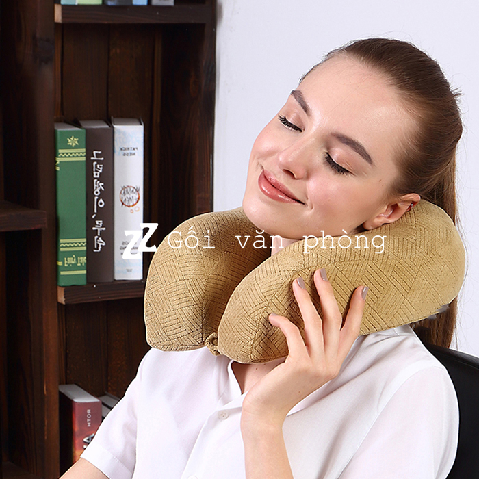 Gối chữ U cao su non cỡ to 2 lớp vỏ có khuy cài GLC-01 Gối chữ U cao su non cỡ to 2 lớp vỏ có khuy cài GLC-01